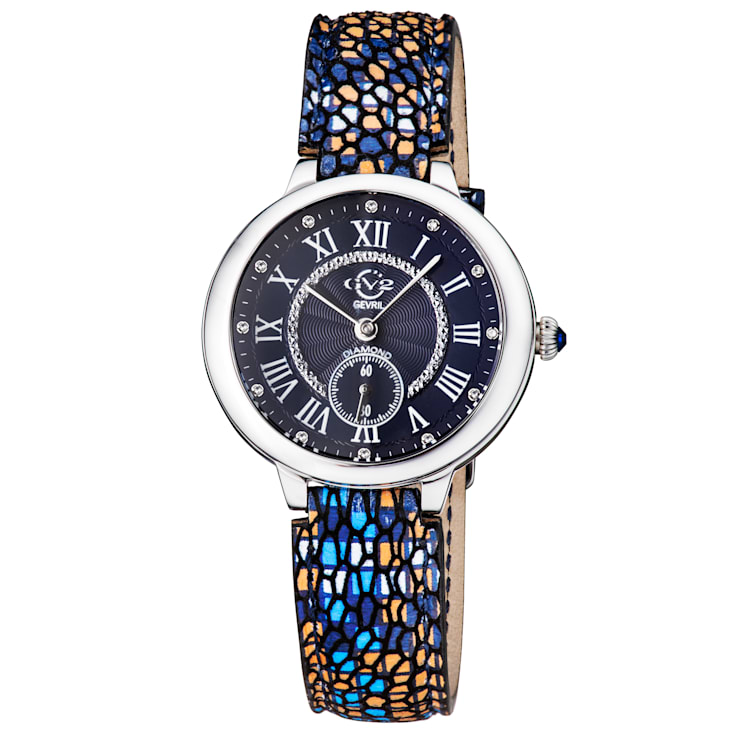 GV2 by Gevril Women's 12205S Rome Diamond Printed Leather Swiss Quartz Watch