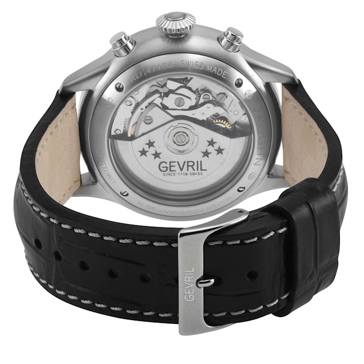 Gevril Men's Vaughn 316L Stainless Steel Case, Black Dial, Genuine Black
Leather Watch