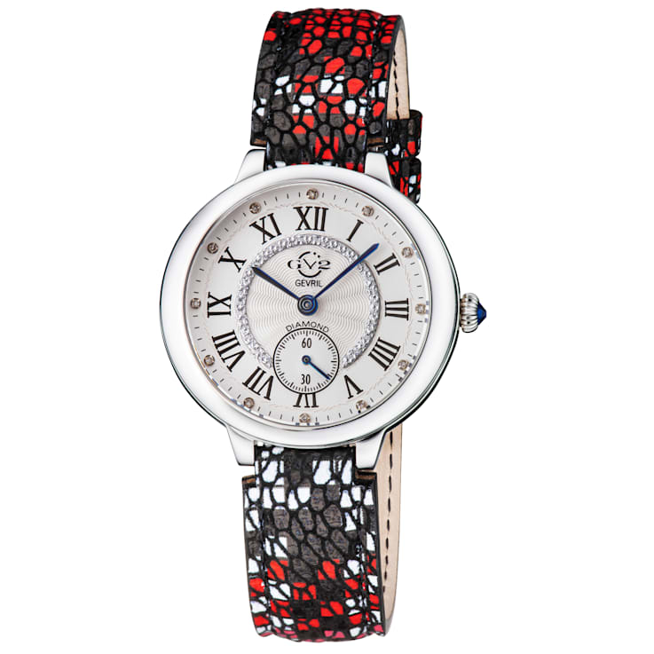 GV2 by Gevril Women's 12200S Rome Diamond Printed Leather Swiss Quartz Watch