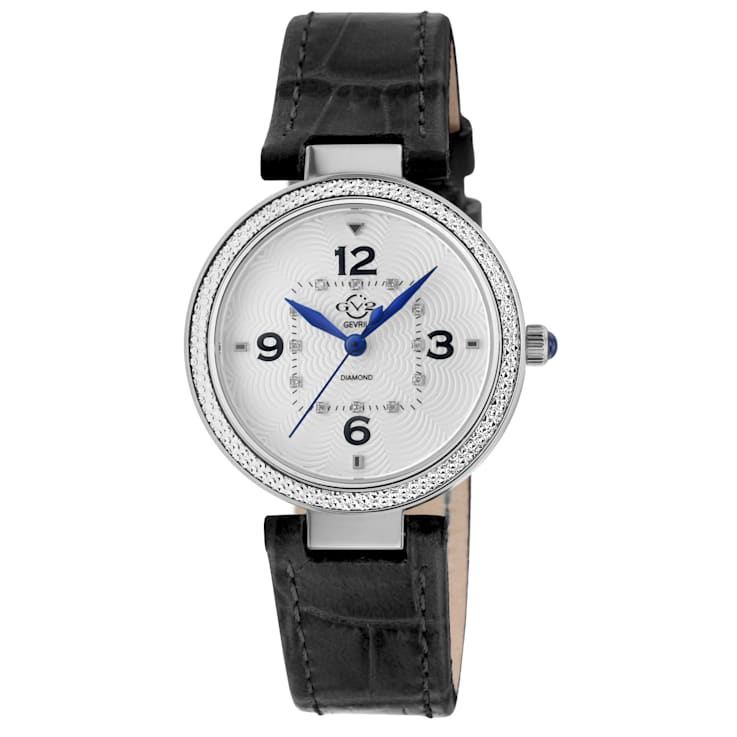 GV2 Women's Piemonte Stainless Steel Case, White dial, Diamond Watch,
Black Italian Leather Strap