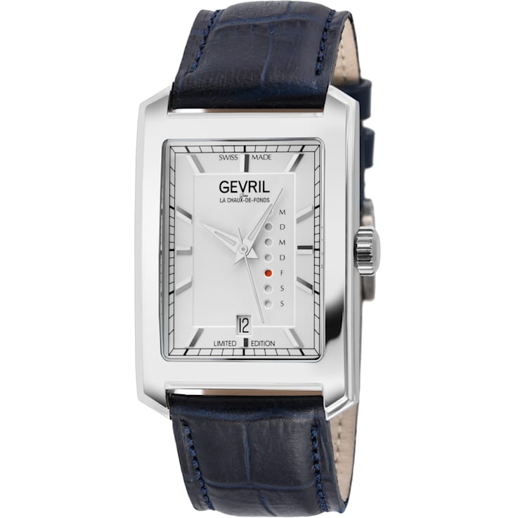 Gevril Men's Manhattanhenge Automatic Watch, Genuine Handmade Italian
Blue Leather Strap