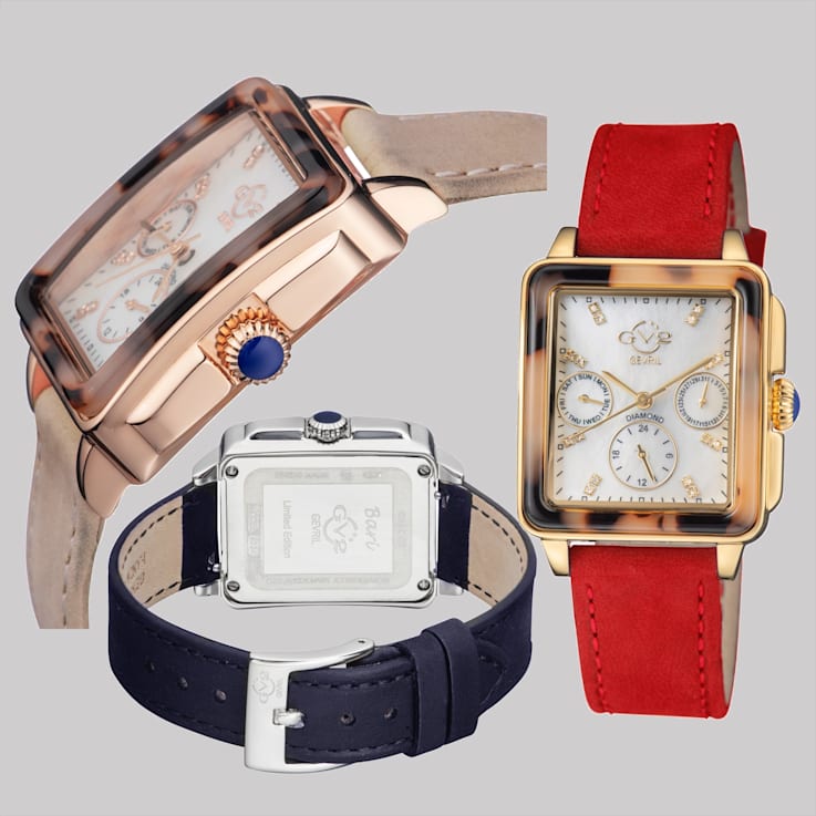 Gv2 by Gevril Women's 9249.5 Bari MOP Dial Swiss Quartz Diamond Leather Watch