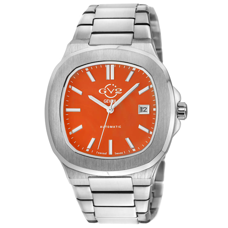 GV2 Automatic Men's Potente Orange Dial 316L Stainless Steel Bracelet Watch