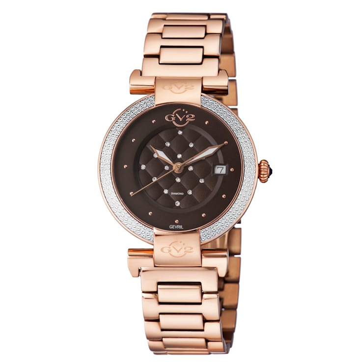 Gv2 By Gevril Women's 1502.5 Berletta Diamonds Rose-Gold IP Steel Date Watch