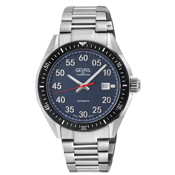 Gevril Men's Ascari Automatic Watch SS Case, Black Forged Carbon Top
Ring, Stainless Steel Bracelet