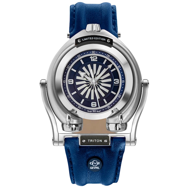 GV2 Triton Men's Blue Dial Calfskin Leather Watch