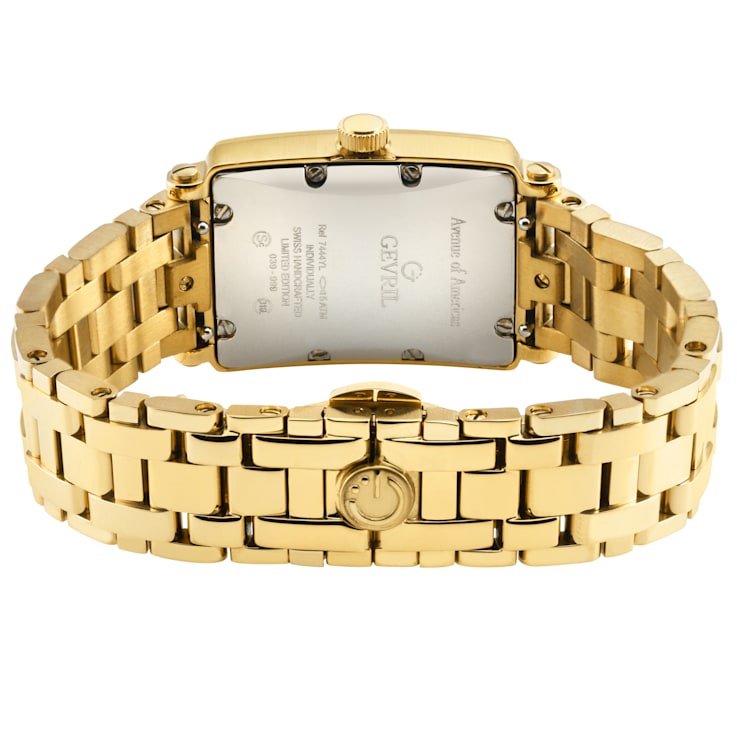 Gevril Ave of Americas Mini Women’s IPYG Stainless Steel Diamond Case,
White MOP Dial Watch
