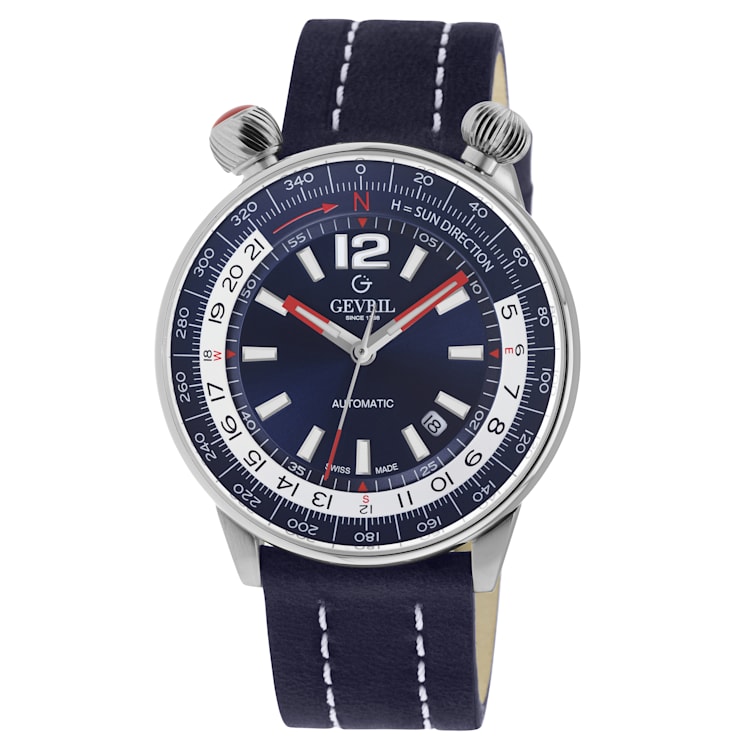 Gevril Men's Wallabout Blue Dial Leather Strap Watch