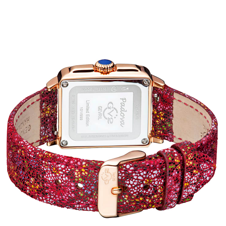 GV2 by Gevril Women's 12316F Padova Floral MOP Dial Swiss Quartz Diamond Watch