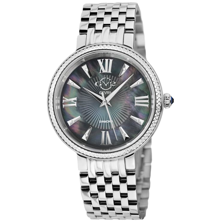 GV2 Women's Genoa Black MOP Dial, Stainless Steel Diamond Watch