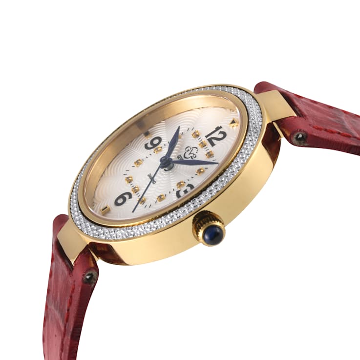 GV2 Women's Piemonte IPYG Case, White dial, Diamond Watch, Genuine
Handmade Italian Red Strap.