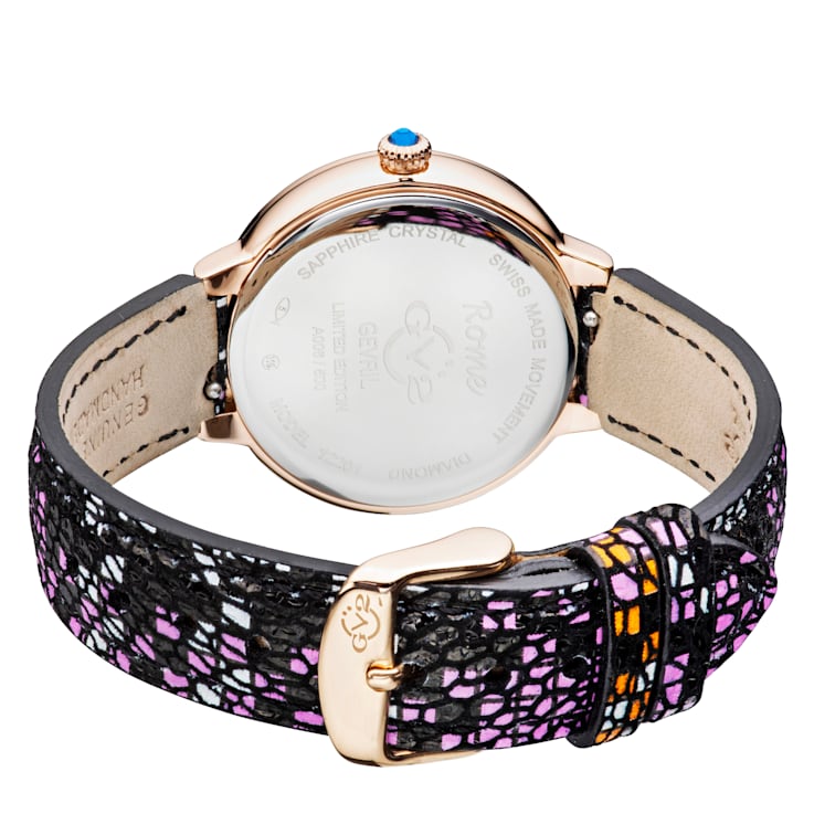 GV2 by Gevril Women's 12201S Rome Diamond Printed Leather Swiss Quartz Watch