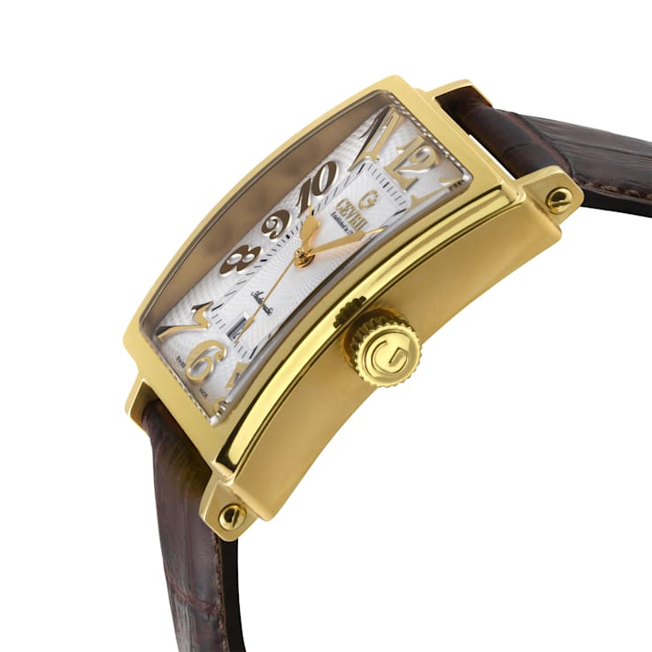 Gevril Men's Avenue of America's IPYG White dial, Genuine Dark Brown
Leather Band