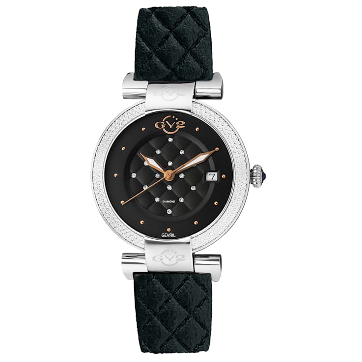 GV2 Berletta Womens Black Dial Black Vegan Quilted Strap Watch