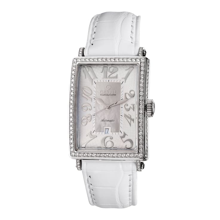 Gevril Women's Glamour White Dial Tan Leather Strap Watch