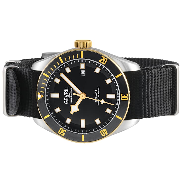 Gevril Men's Yorkville Black Dial IP Yellow Gold Watch