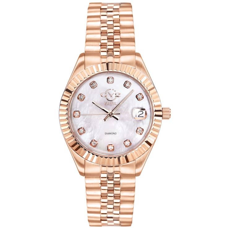 GV2 by Gevril Women s Naples 12403 Swiss Quartz MOP Dial Diamond Watch 14PB4A