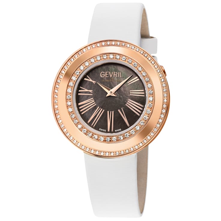 Gevril Women's Gandria Swiss Diamond Watch, Genuine Italian Made White
Leather Strap
