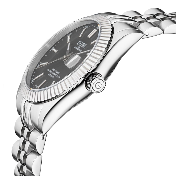 Gevril Men's Automatic West Village Black Sunray Dial Stainless Steel Bracelet