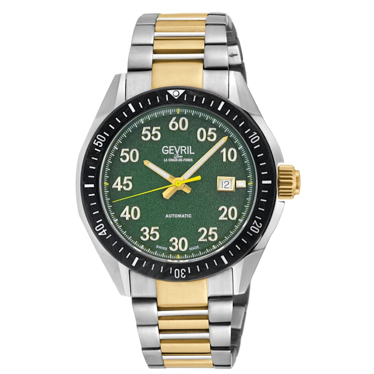 Gevril Men's Ascari Automatic Watch SS Case, Black Forged Carbon Top
Ring, SS/ IPYG Bracelet