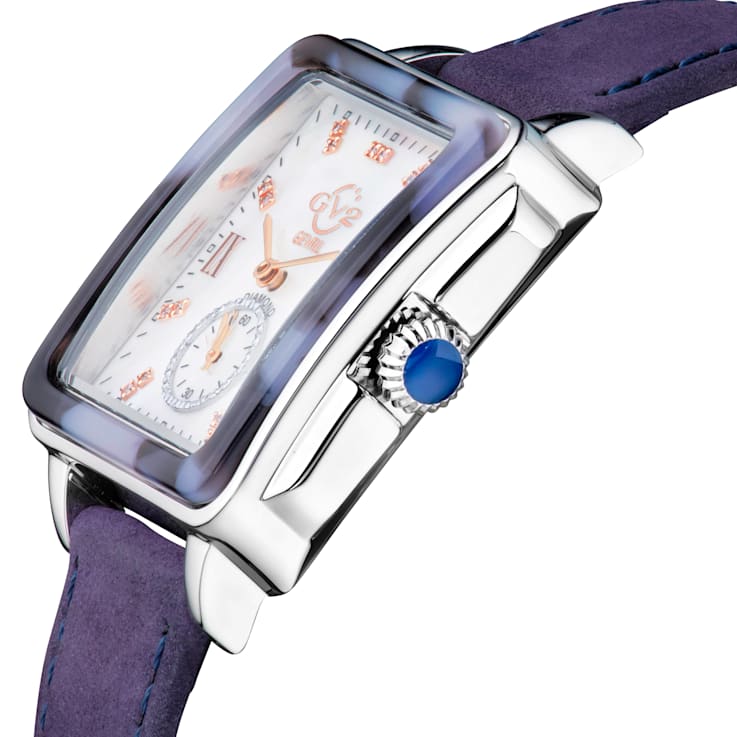 GV2 Bari Tortoise Women's SS Case Mother Of Pearl Dial Blue Suede Strap Watch