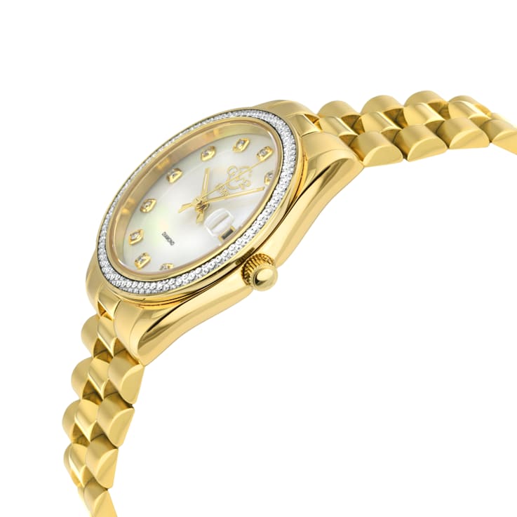 GV2 Women's Turin Diamond, White MOP Dial, IPYG Stainless Steel Watch