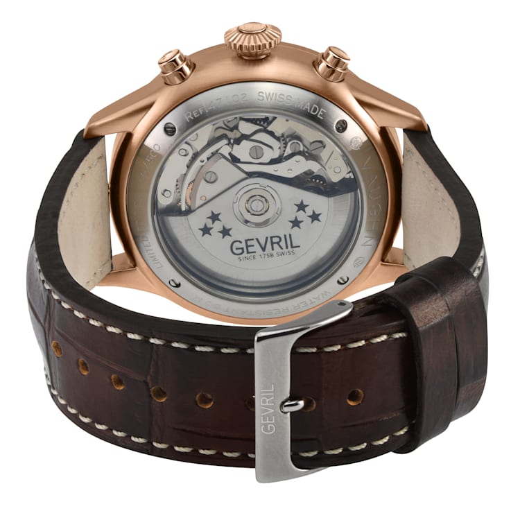 Gevril Men's Vaughn 316L Stainless Steel RG Case, Black Dial, Genuine
Brown Leather Watch