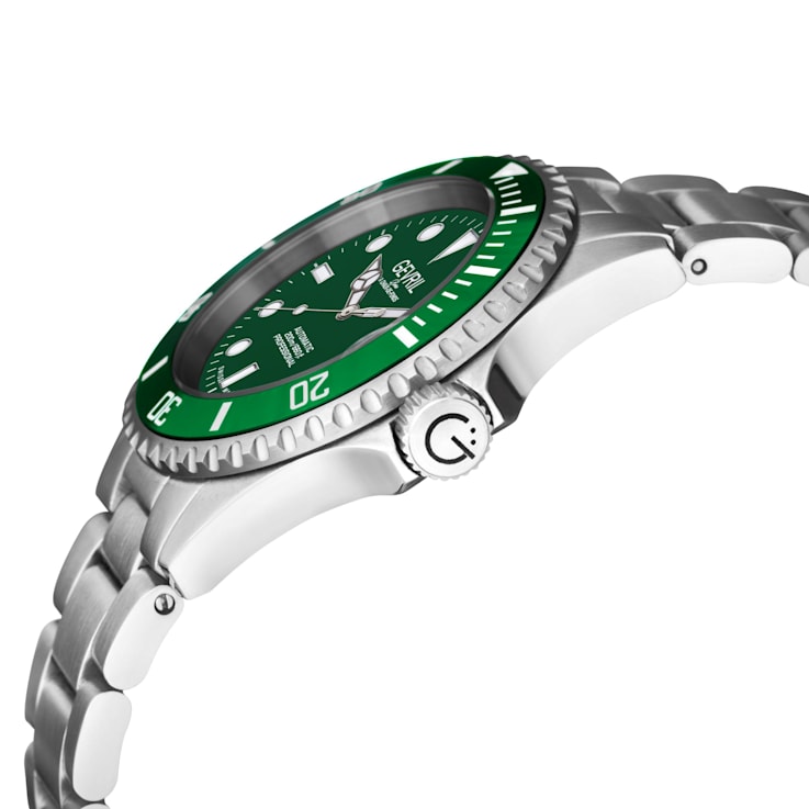 Gevril Men's Wall Street Green Emerald Dial, Green Ceramic Bezel
Stainless Steel Bracelet