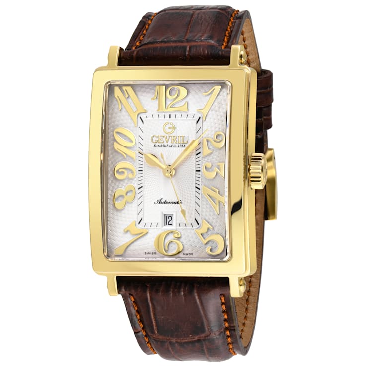 Gevril Men's Avenue of America's IPYG White dial, Genuine Light Brown
Leather Band