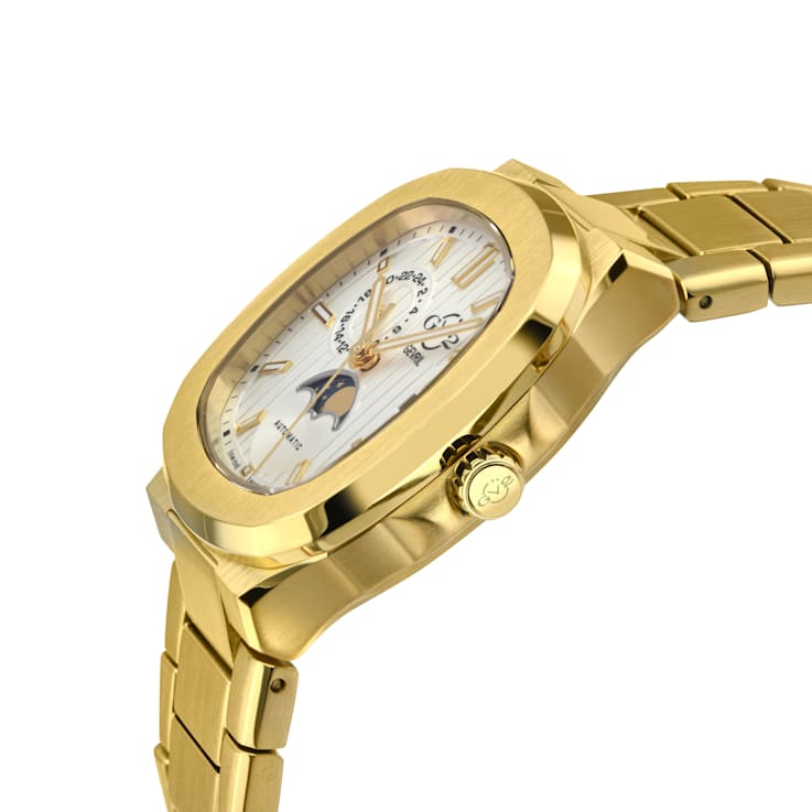 GV2 Men's Potente Moon Phase Swiss Automatic Watch, IPYG Stainless Steel Bracelet