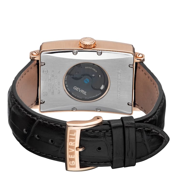Gevril Men's  Avenue of Americas  Intravedere Black Dial Calfskin
Leather Watch