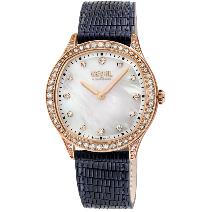 Gevril Women's Morcote Swiss Diamond Watch, Genuine Italian Leather Strap