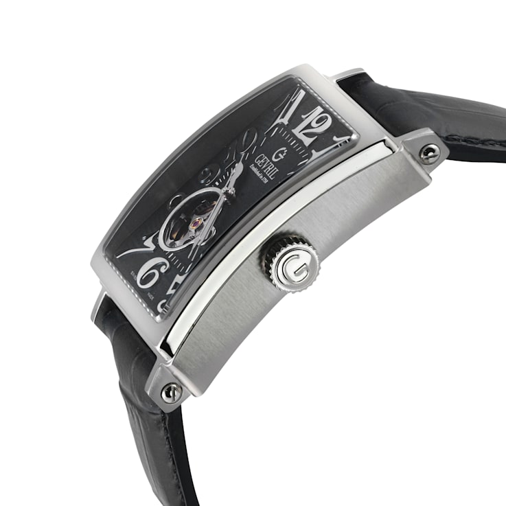 Gevril Men's  Avenue of Americas Intravedere Black Dial Genuine Black
Leather Watch
