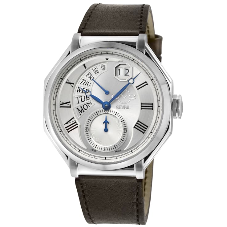 GV2 by Gevril Men's 42420 Marchese Brown Leather Day/Date Swiss Quartz Watch