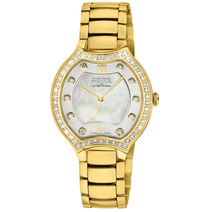 Gevril Women's Lugano Swiss Diamond Watch, Stainless Steel IPYG Bracelet