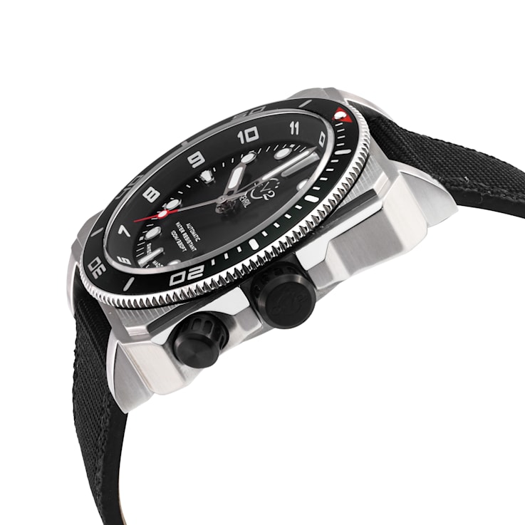 GV2 Men's XO Sub SS Case, SS/BLK Bezel, Black Dial, Genuine Black Canvas Strap