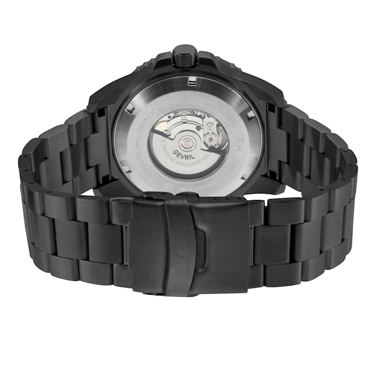 Gevril Men's Canal Street Stainless Steel Case, Black Dial, SS/IPBK Bracelet.