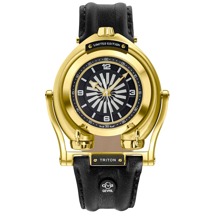 GV2 Triton Men's Black Dial Calfskin Leather Watch