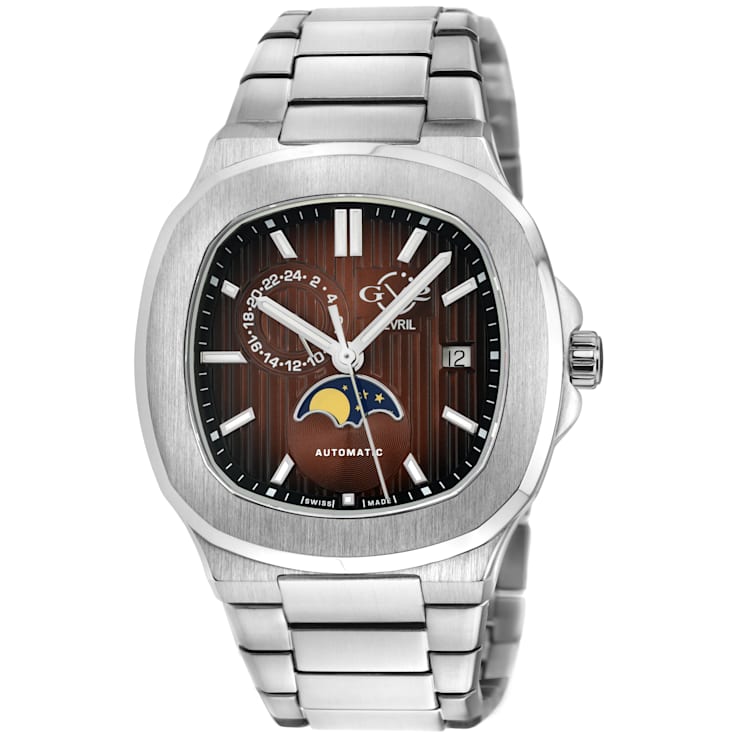 GV2 Men's Potente Moon Phase Swiss Automatic Watch, Stainless Steel Bracelet