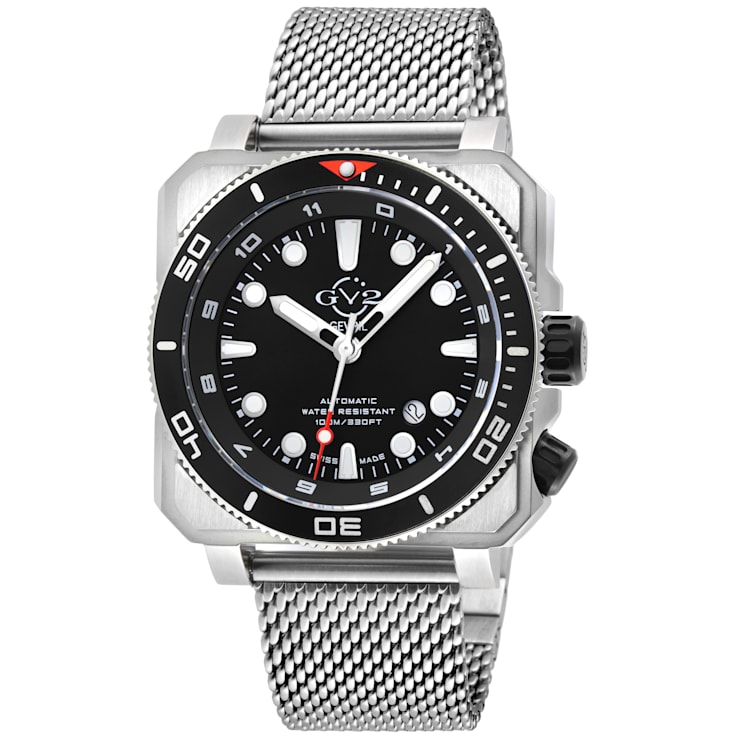 GV2 Men's XO Submarine SS Case, SS/BLK Bezel, Black Dial, Stainless
Steel Bracelet