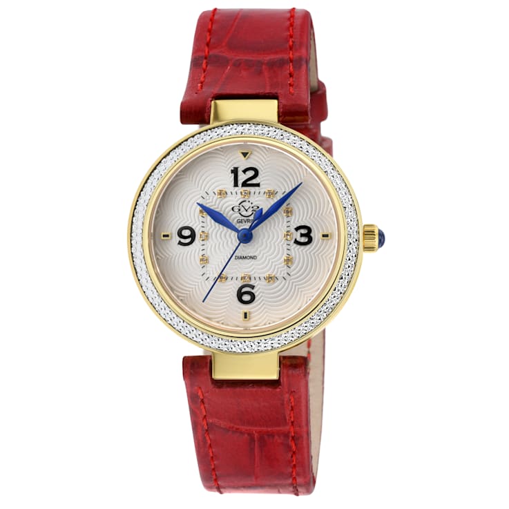 GV2 Women's Piemonte IPYG Case, White dial, Diamond Watch, Genuine
Handmade Italian Red Strap.