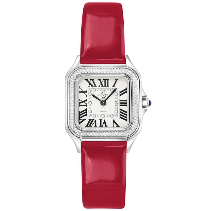 GV2 Milan Women's Silver Dial Bright Red Leather strap watch
