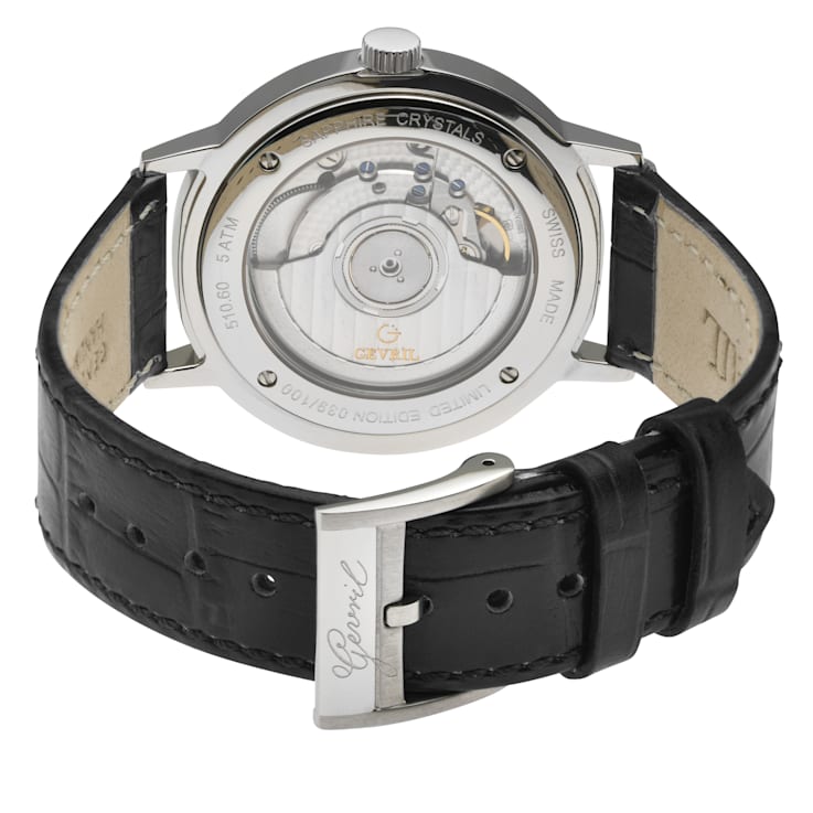 Gevril Men's Guggenheim Automatic Stainless Steel Watch, Genuine Italian
Black Leather Strap