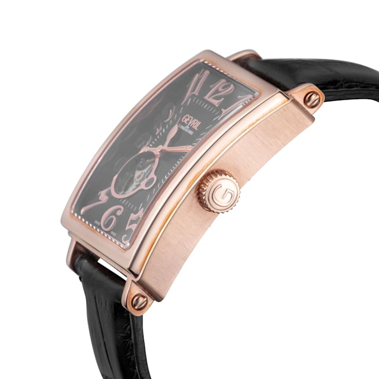 Gevril Men's  Avenue of Americas  Intravedere Black Dial Calfskin
Leather Watch