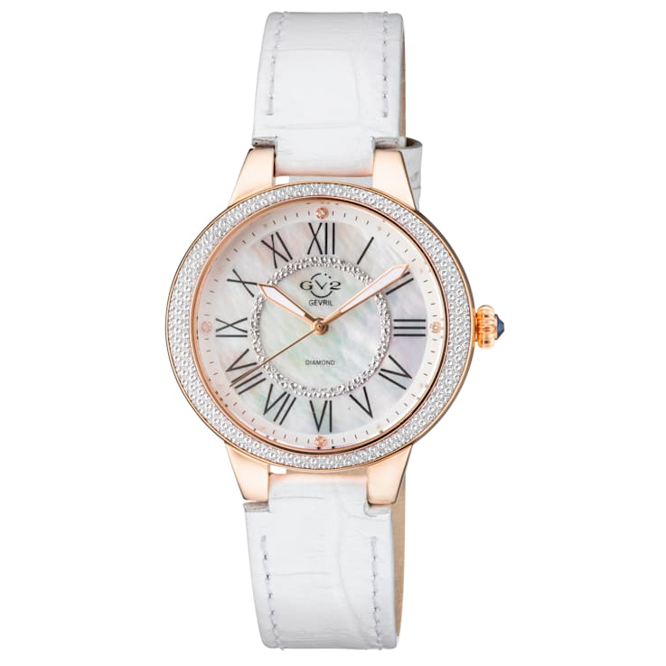 GV2 by Gevril Womens Astor II 9141-L2 MOP Dial Diamond White Leather
Swiss Watch