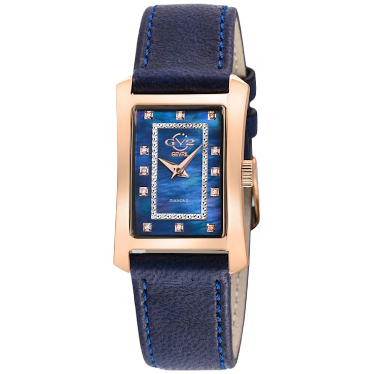 GV2 Womens Luino Diamond Blue MOP Dial, Genuine Italian Leather Blue Watch
