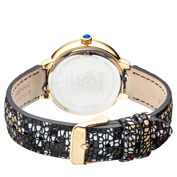 GV2 by Gevril Women's 12202S Rome Diamond Printed Leather Swiss Quartz Watch