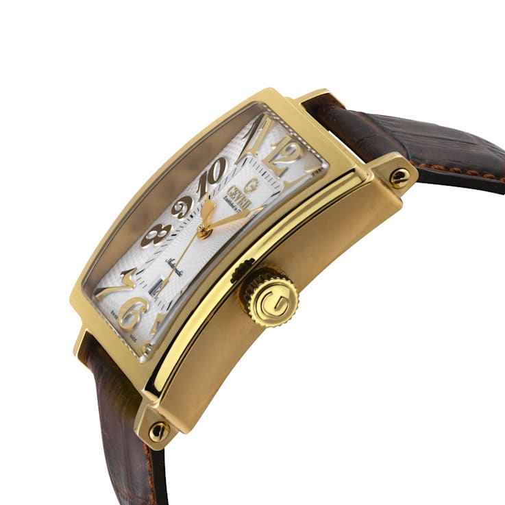 Gevril Men's Avenue of America's IPYG White dial, Genuine Light Brown
Leather Band
