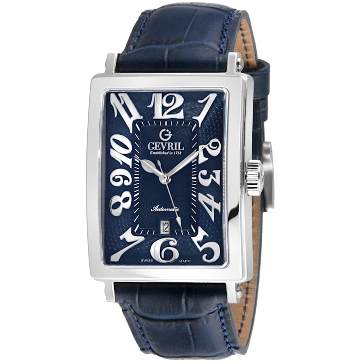 Gevril Men's Avenue of America's Stainless Steel Blue dial, Genuine Blue
Leather Band