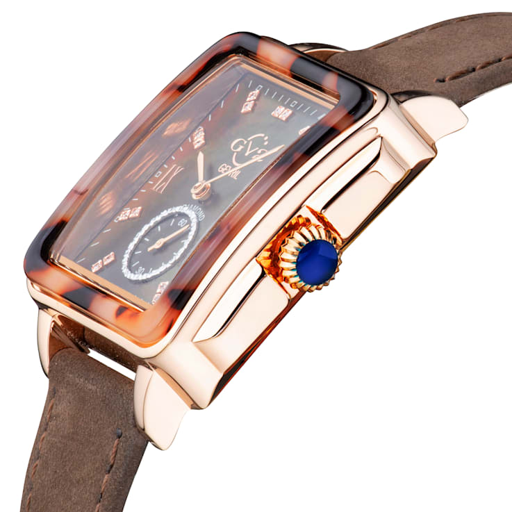 Gv2 by Gevril Women's 9249.5 Bari MOP Dial Swiss Quartz Diamond Leather Watch